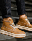 Baskets compensées style britannique pour homme – Chaussures de skate rétro High Street (jaune/noir, pointures 38-44) – Chaussures décontractées en microfibre rehaussantes
