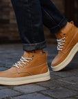 Baskets compensées style britannique pour homme – Chaussures de skate rétro High Street (jaune/noir, pointures 38-44) – Chaussures décontractées en microfibre rehaussantes