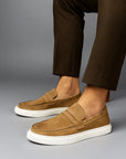 Men's Genuine Calfskin Leather Shoes – Premium Business Casual (Brown/Dark Khaki) – Handcrafted Comfort