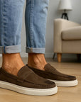 Men's Genuine Calfskin Leather Shoes – Premium Business Casual (Brown/Dark Khaki) – Handcrafted Comfort