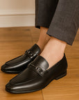 Men's Business Handmade Genuine Leather Shoes – Premium Cowhide Dress Shoes with Horse Head Buckle