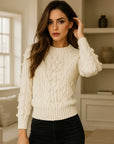 Women’s Cable Knit Crew Neck Sweater – Classic Comfort & Everyday Chic