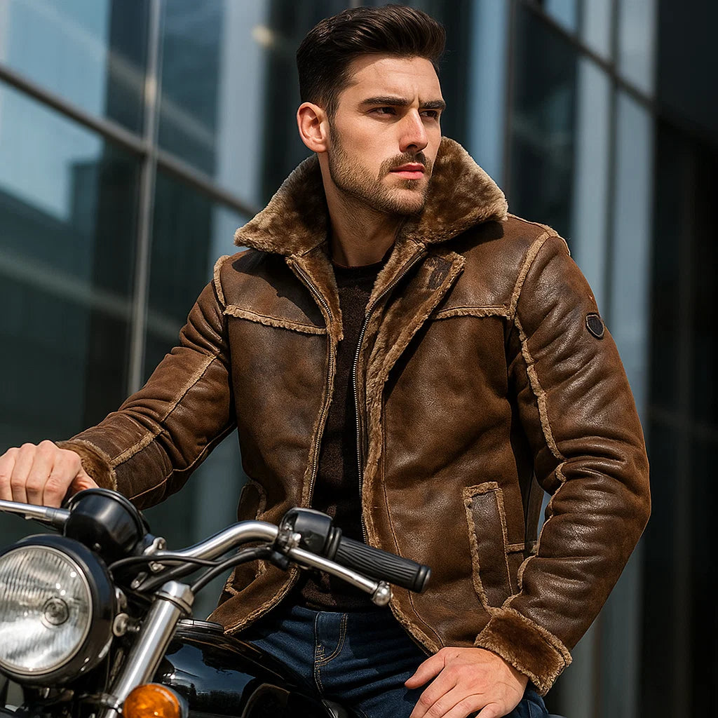 Men’s Mid-Length Leather Jacket – Rugged Elegance in Camel, Chocolate & Bronze