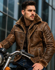 Men’s Mid-Length Leather Jacket – Rugged Elegance in Camel, Chocolate & Bronze
