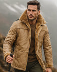 Men’s Mid-Length Leather Jacket – Rugged Elegance in Camel, Chocolate & Bronze