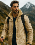 Men’s Mid-Length Leather Jacket – Rugged Elegance in Camel, Chocolate & Bronze