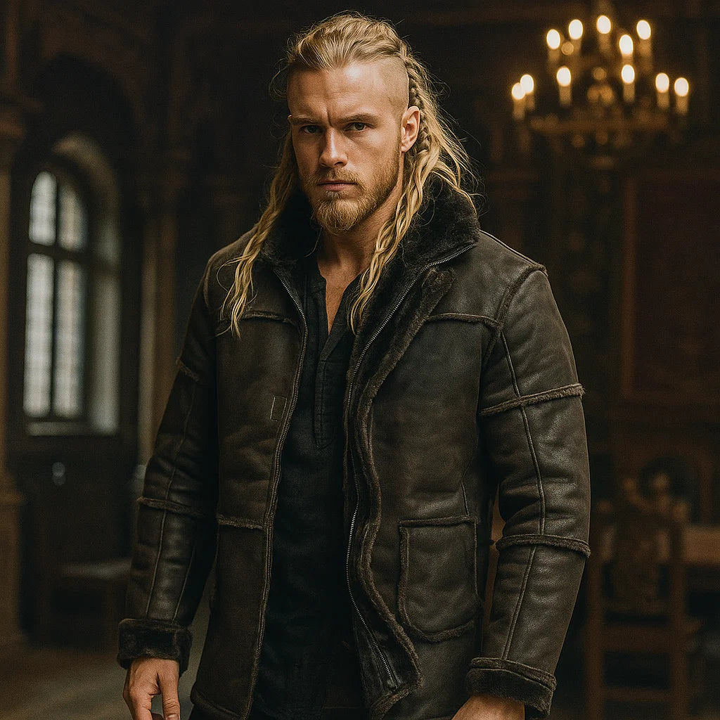 Men’s Mid-Length Leather Jacket – Rugged Elegance in Camel, Chocolate & Bronze