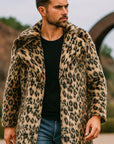 🦁 Men’s Leopard Print Fur Coat – Bold Street Luxe with Winter Warmth