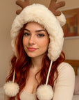 🦌 Deer Antler Fur Cap – Whimsical Winter Warmth