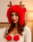 🦌 Deer Antler Fur Cap – Whimsical Winter Warmth