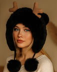 🦌 Deer Antler Fur Cap – Whimsical Winter Warmth