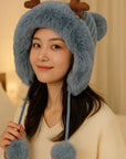 🦌 Deer Antler Fur Cap – Whimsical Winter Warmth