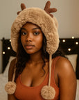 🦌 Deer Antler Fur Cap – Whimsical Winter Warmth
