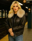 Women’s Brown Rabbit Fur Lined REAL Leather Jacket