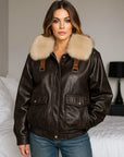 Women’s Brown Rabbit Fur Lined REAL Leather Jacket