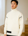 Men’s Velvet Cotton Knitwear Sweater – High Collar Warmth with Casual College Style