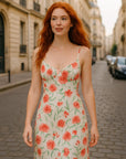 Women’s Printed Sling Dress – Slim Fit Backless Mid-Length Elegance