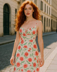 Women’s Printed Sling Dress – Slim Fit Backless Mid-Length Elegance