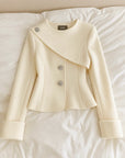 Elegant White Cotton Jacket for Women – Classic Solid Color Coat with Button Detail (Medium Weight, Regular Sleeve – Timeless Wardrobe Staple)
