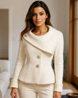 Elegant White Cotton Jacket for Women – Classic Solid Color Coat with Button Detail (Medium Weight, Regular Sleeve – Timeless Wardrobe Staple)