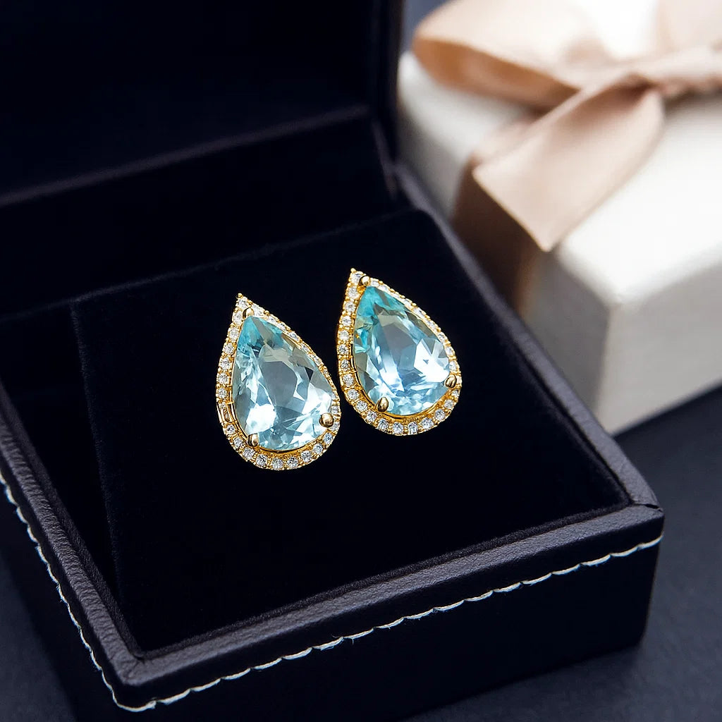 💎 Sky Blue Topaz Jewelry Set – Natural Gemstone Trio | 7×10mm Oval Cut