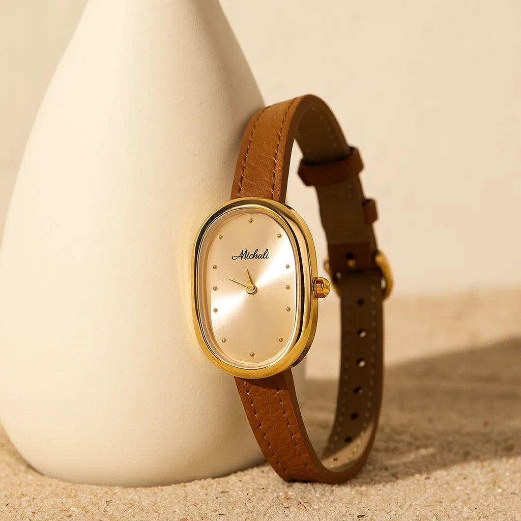Women’s Retro Gold Quartz Watch – 22mm Vintage Court Style with Woven Strap