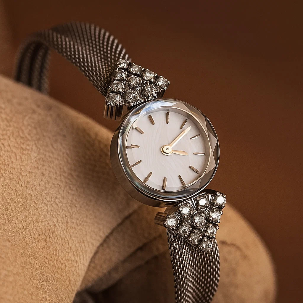 Women’s Retro Gold Quartz Watch – 22mm Vintage Court Style with Woven Strap
