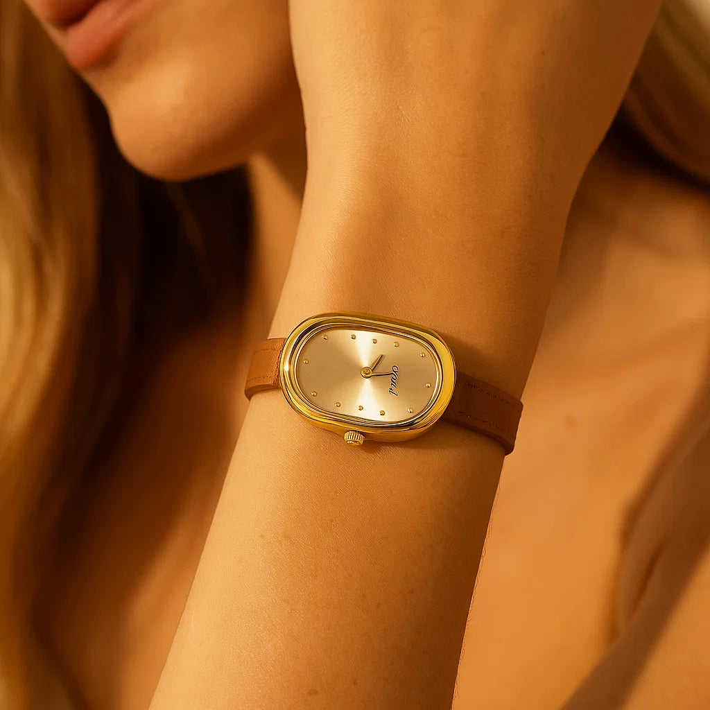 Women’s Retro Gold Quartz Watch – 22mm Vintage Court Style with Woven Strap