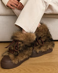 Bottes de neige courtes à semelle épaisse et fourrure renforcée pour femmes