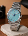 Waterproof Men's Steel Quartz Watch – 100M Dive-Ready | Sapphire Crystal | Sky Blue/Green/Cream