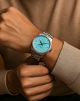 Waterproof Men's Steel Quartz Watch – 100M Dive-Ready | Sapphire Crystal | Sky Blue/Green/Cream