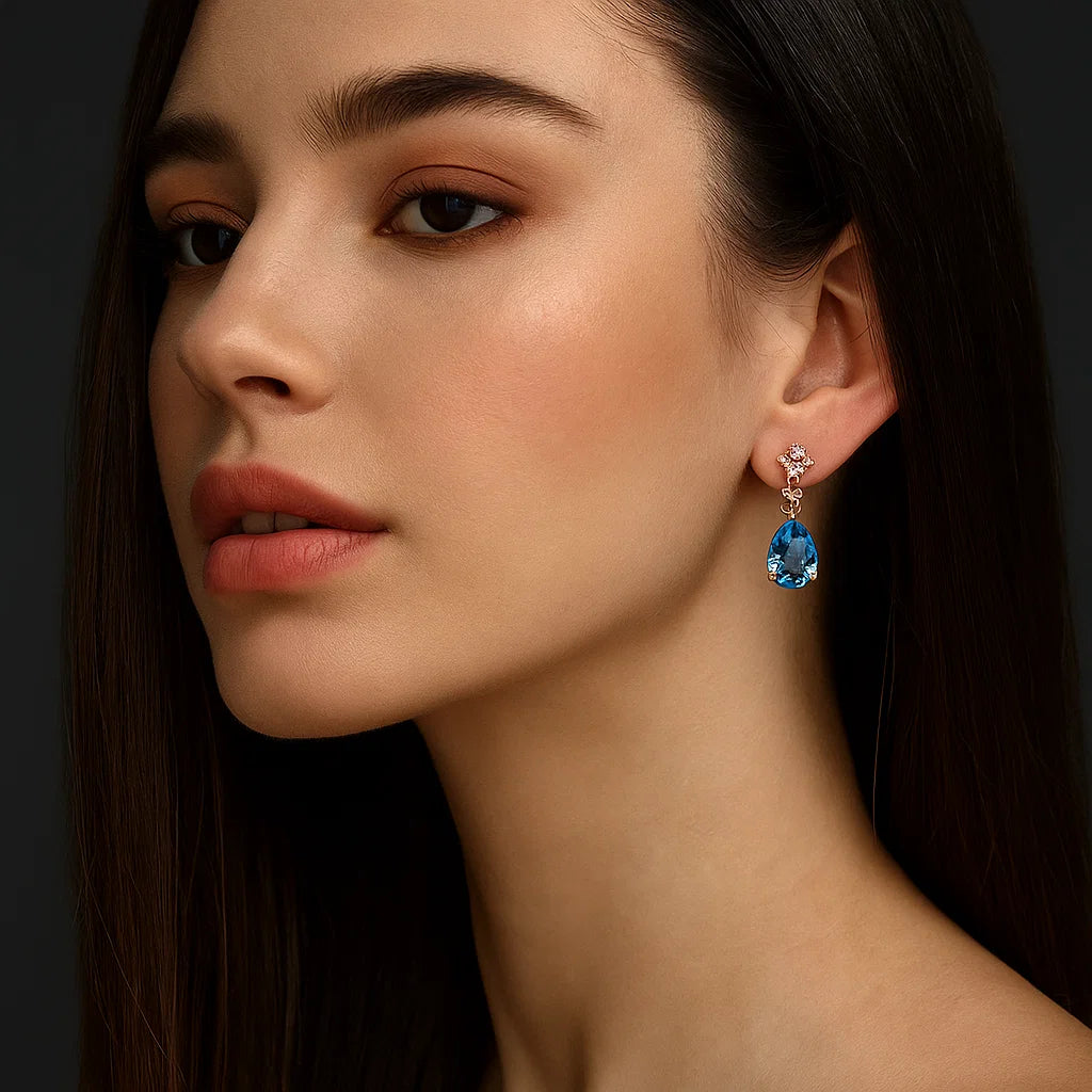 Women’s Natural Blue Topaz Earrings – Sterling Silver S925 Gem Inlay