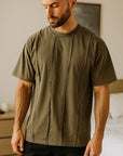Men’s High Street Retro Patchwork T-Shirt – American Loose-Fit Cotton Short Sleeve