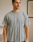 Men’s High Street Retro Patchwork T-Shirt – American Loose-Fit Cotton Short Sleeve