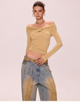 Women’s Off-Shoulder T-Shirt - Slim Fit Lyocell Blend Top (Yellow, Long/Short Sleeve Options, Spring Casual Wear)