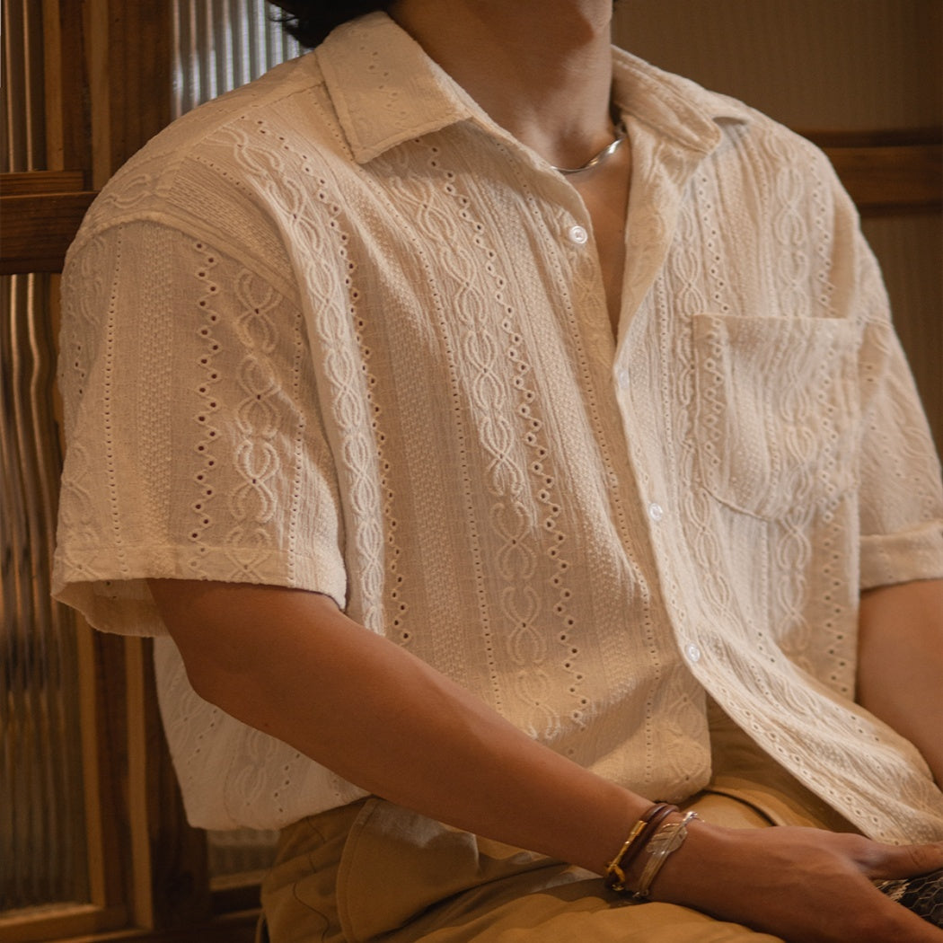 Chemise vintage homme en jacquard creux