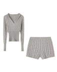 Women’s Knitted Hooded Sweater & Shorts Set – Casual Crop Top Lounge Suit