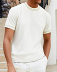 Men’s Complex Knitwear Short-Sleeve T-Shirt – Slim Fit Striped Pullover