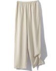 Women's Mulberry Silk Trousers - High Waist Wide Leg Pants (XS-L) - Beige Brown Lightweight Dress Pants for Work & Evening