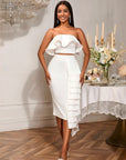 Women’s Tube Top White Shirt & Asymmetric Hip Skirt Set – Elegant Commute Style