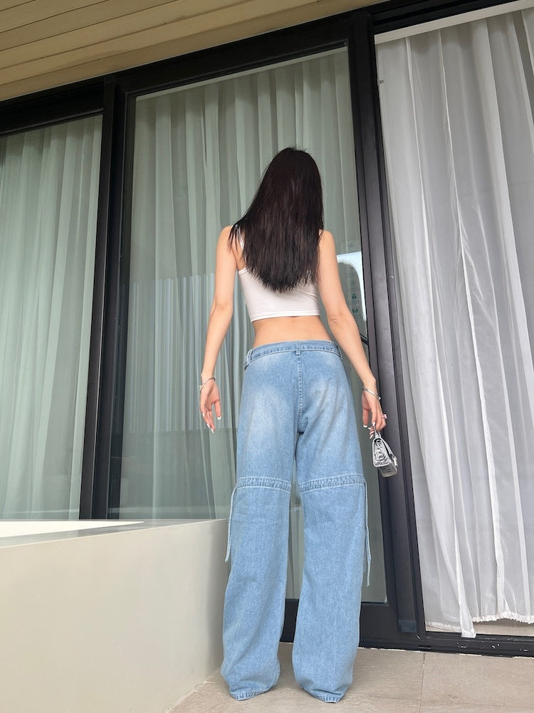 Jean bleu clair à jambe large pour femme