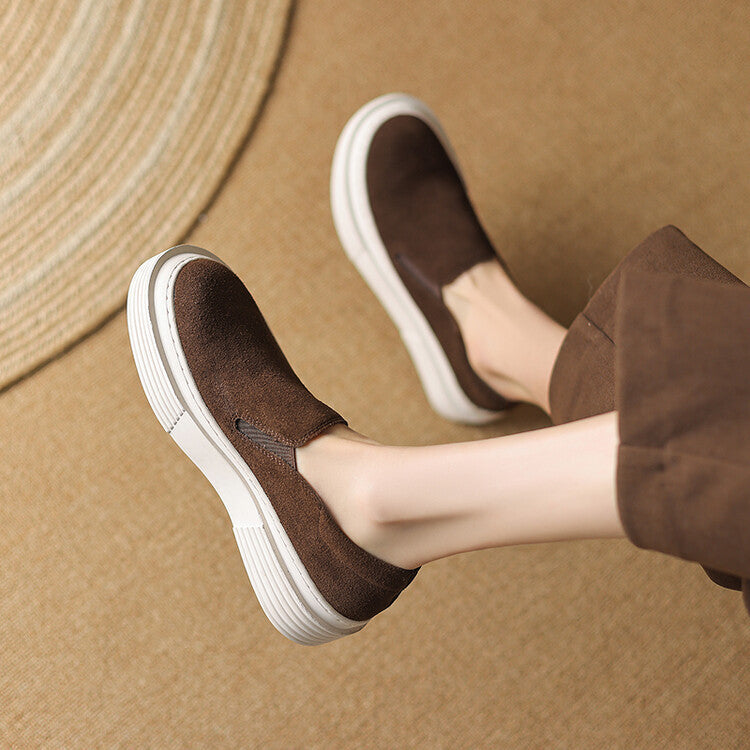 Women's Genuine Leather Classic Muffin Heel Pumps - Square Toe Ballet Flats