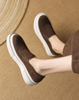 Women's Genuine Leather Classic Muffin Heel Pumps - Square Toe Ballet Flats