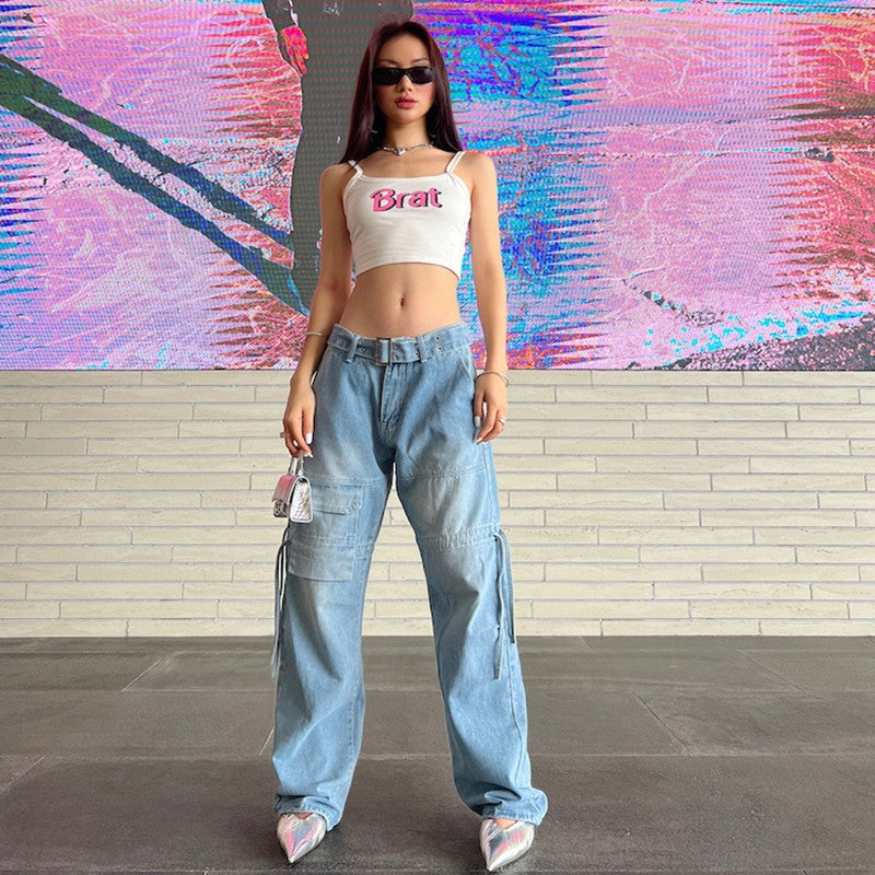 Jean bleu clair à jambe large pour femme