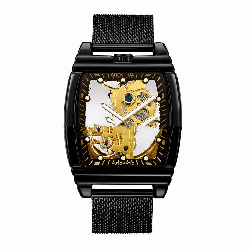 Men's Automatic Mechanical Watch – Barrel-Shaped Luminous Waterproof Chronograph
