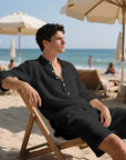 🌴 Men's Linen Beach Suit Set – Long Sleeve Shirt & Casual Shorts (6 Colors) – Breathable Summer Style