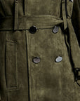imitation deerskin Double Breasted Suede Trench Coat For Men Mid-length Coat Plus Size