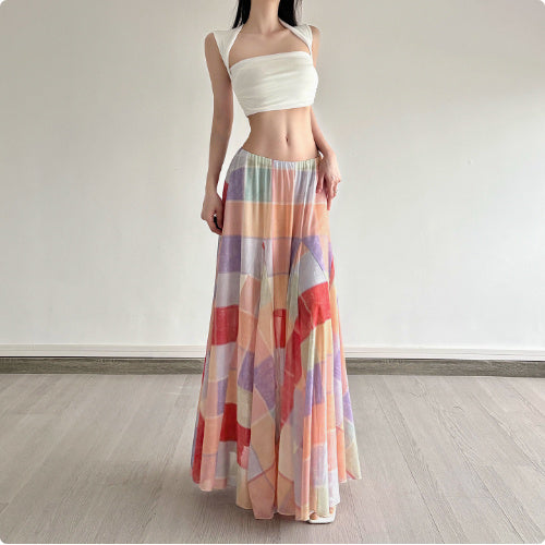 Women's Artistic Colorblock Plaid Skirt – Bold & Whimsical