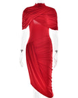 Women’s Elegant Slim-Fit Pleated Maxi Dress – High-Waist Milk Silk Fashion Lady Pullover Gown