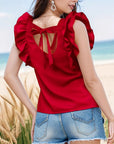 🌹 Women’s Elegant Ruffle Sleeve Pleated Blouse – Sleeveless Round Neck Top